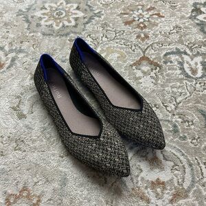 Rothy's Black Gold Shimmer Point Textured Flats